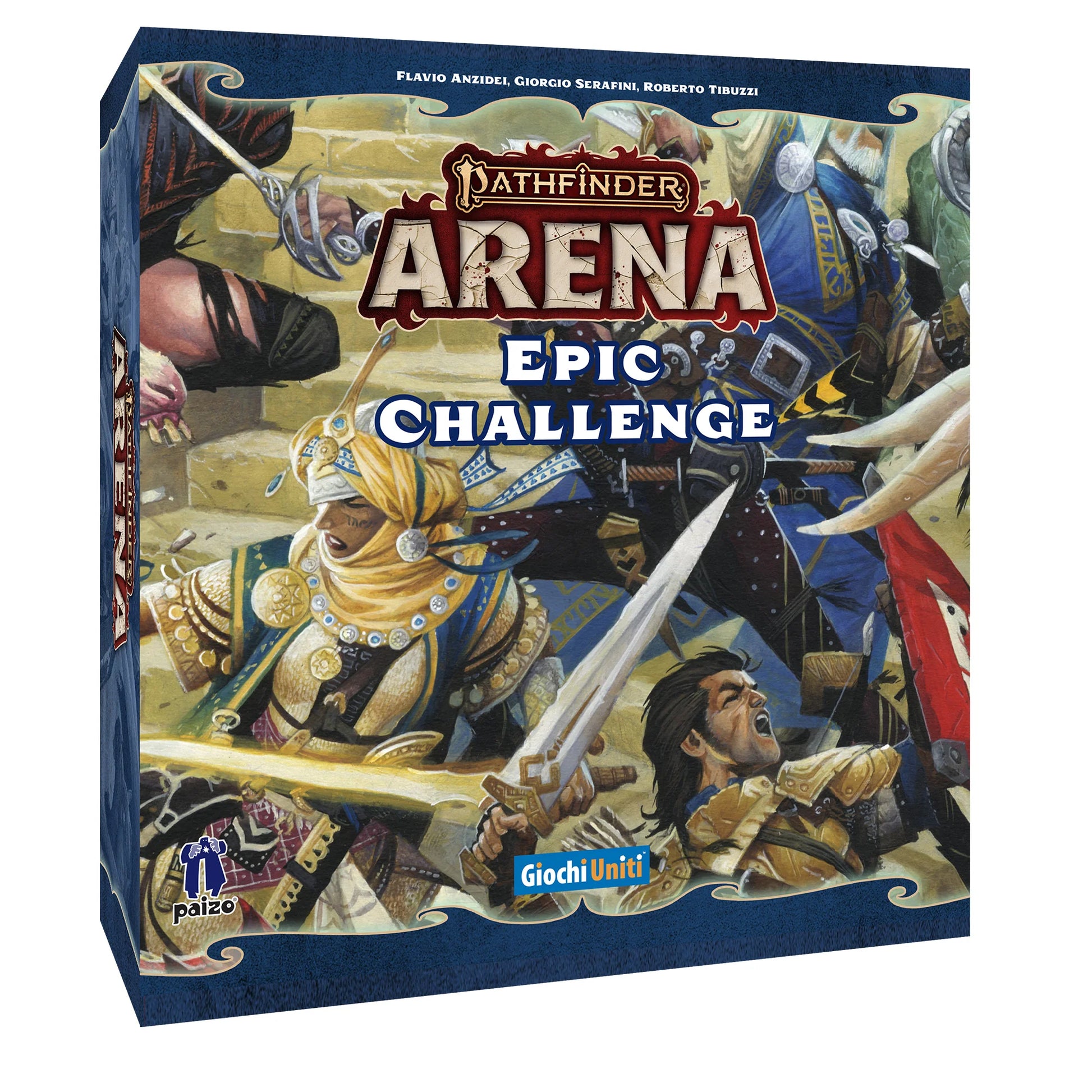 Pathfinder Arena Epic Challenge game box by Asmodee, featuring colorful fantasy-themed artwork and game components.