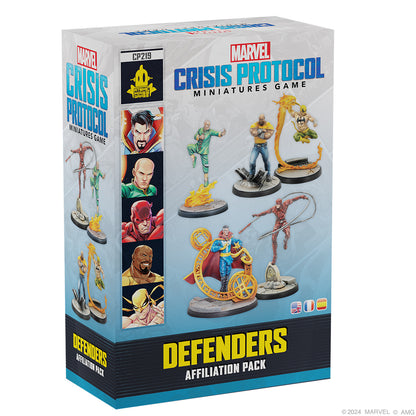 Marvel Crisis Protocol Defenders Affiliation Pack by Atomic Mass featuring miniatures of Marvel heroes in dynamic poses