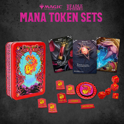 Beadle & Grimm Metal Mana Token Set for Magic: The Gathering card game, featuring metallic tokens with intricate designs.
