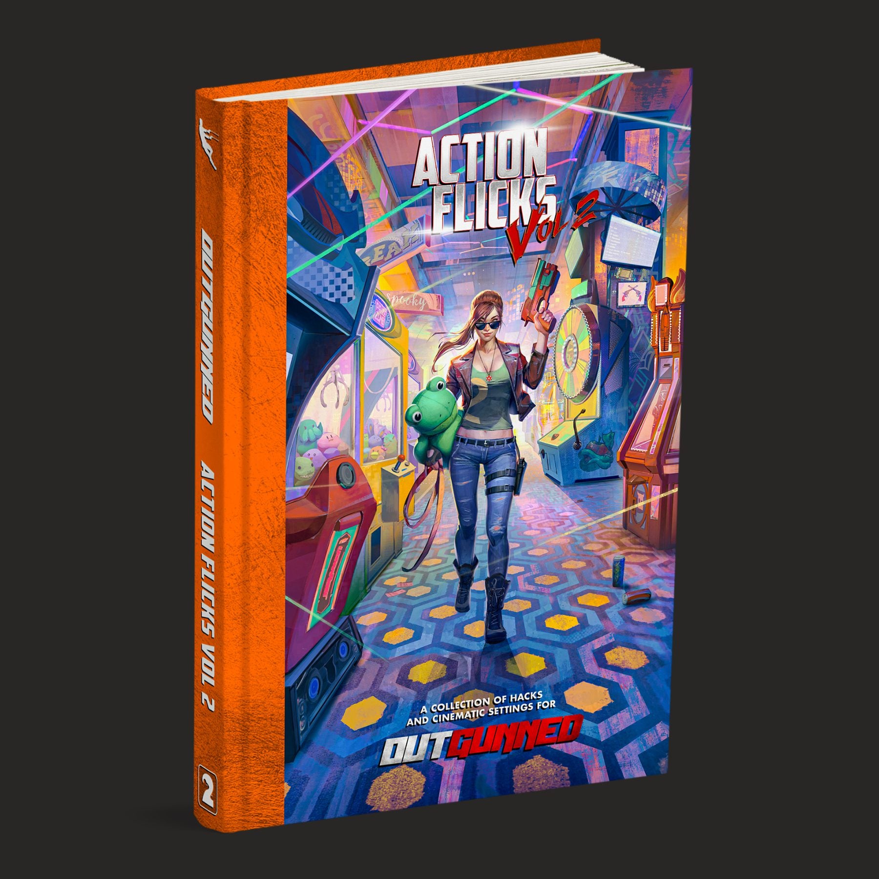 Outgunned RPG Action Flicks Volume 2 book by Free League Publishing, featuring cover art with dynamic sci-fi action scene.