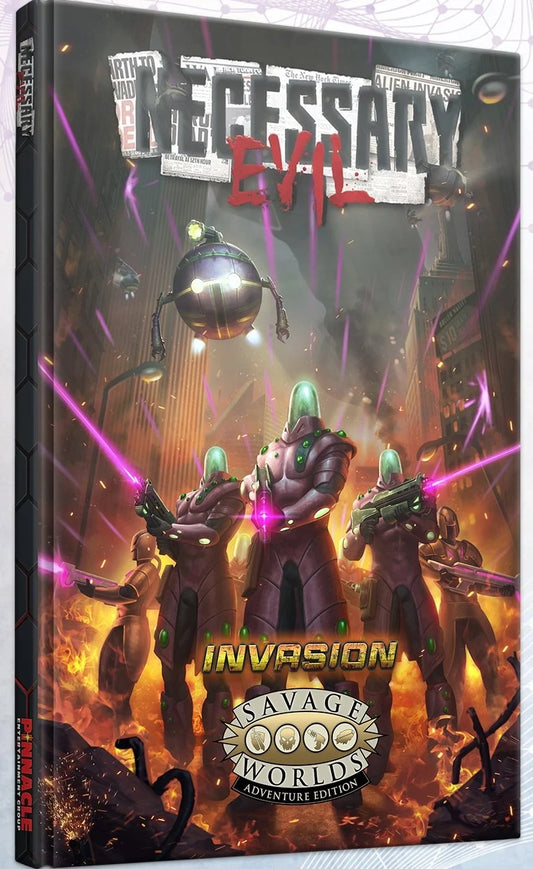 Necessary Evil: Invasion RPG book by Studio 2 Publishing featuring cover art and title on the revised edition game manual.