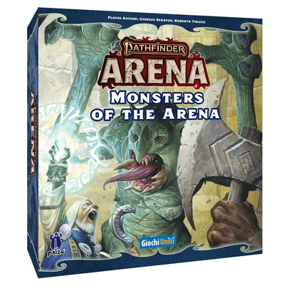 Pathfinder Arena: Monsters of the Arena game box by Asmodee, featuring colorful artwork of fantasy monsters on the front.