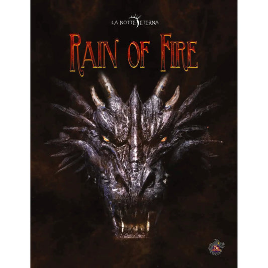 Studio 2 Publishing La Notte Eterna: Rain of Fire RPG book featuring dark fantasy artwork and detailed interior pages.