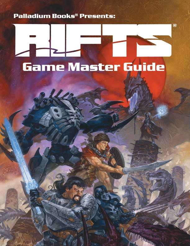 Rifts Game Master Guide book by Studio 2 Publishing featuring RPG rules and gameplay tips, with cover art and pages visible.