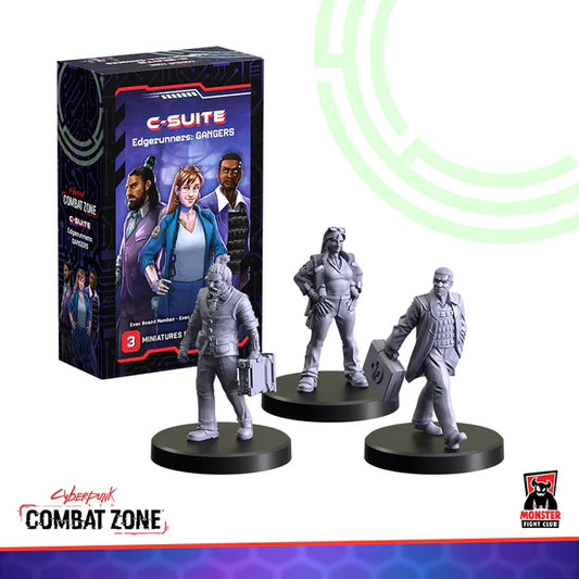 Detailed image of a Combat Zone: C-Suite Edgerunners Ganger figure by Monster Fight Club, showcasing urban combat gear and weaponry.