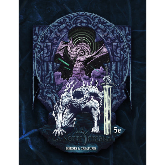 Cover image of La Notte Eterna: Heroes and Creatures 5e RPG book by Studio 2 Publishing, featuring fantasy artwork and title text.