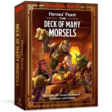 Heroes' Feast: The Deck of Many Morsels book by Penguin Random House featuring colorful illustrated cover with fantasy-themed artwork.