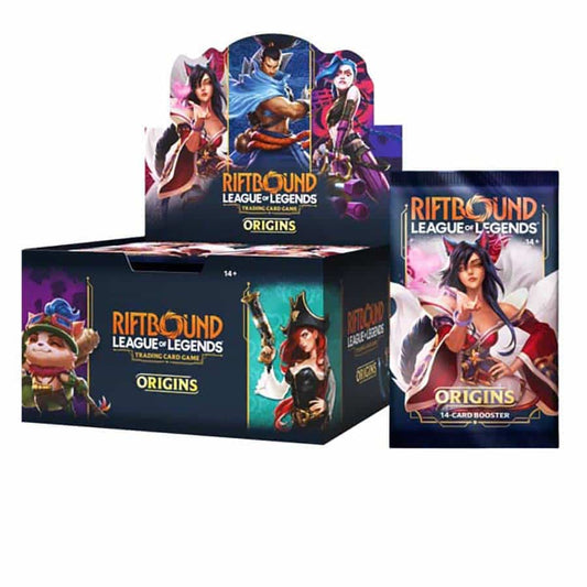 Universal Riftbound TCG: Origins Booster Pack from Universus, showing colorful packaging and set branding on the booster pack.