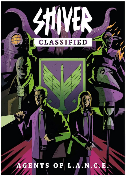 Cover of the SHIVER Classified: Agents of L.A.N.C.E RPG book by Studio 2 Publishing, featuring dark, detailed artwork on the front.