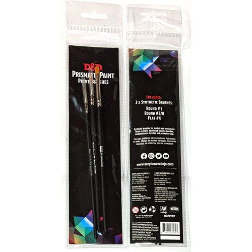 Wizkids D&D Prismatic Paint 3-brush set with vibrant colors for miniature painting and detailed tabletop gaming models.