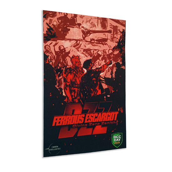 Open book titled Ferrous Escargot DCC Day RPG by Goodman Games, featuring colorful illustrated cover art.