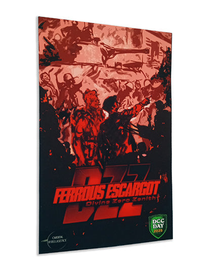 Open book titled Ferrous Escargot DCC Day RPG by Goodman Games, featuring colorful illustrated cover art.