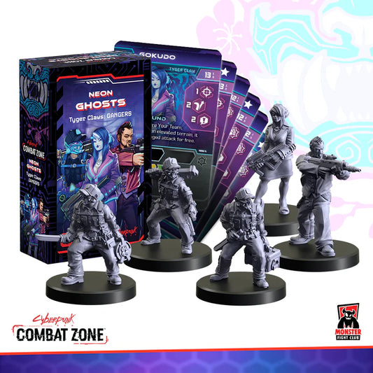 Neon Ghosts Tyger Claws Gangers figure from Combat Zone: Neon Ghosts by Monster Fight Club, featuring cyberpunk-inspired character design.