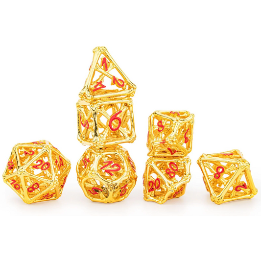 Death's Treasure Shiny Gold with Red Hollow Metal Dice