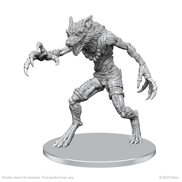 Unpainted Pathfinder Deepcuts miniature of W27 Meladaemon Famine Daemon by Wizkids, featuring detailed demon sculpture.