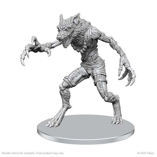 Unpainted Pathfinder Deepcuts miniature of W27 Meladaemon Famine Daemon by Wizkids, featuring detailed demon sculpture.