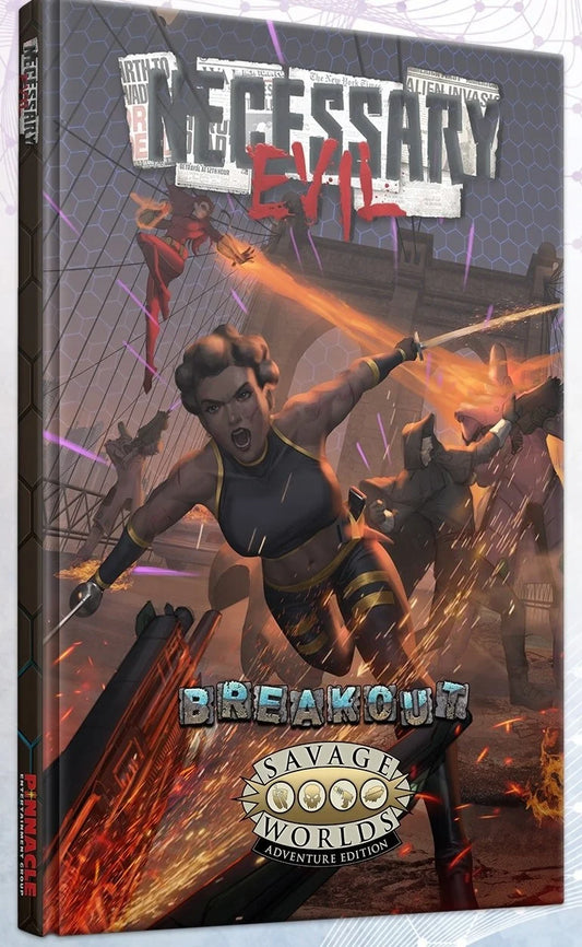 Necessary Evil: Breakout RPG book by Studio 2 Publishing, featuring cover art for the revised edition of the superhero tabletop game.