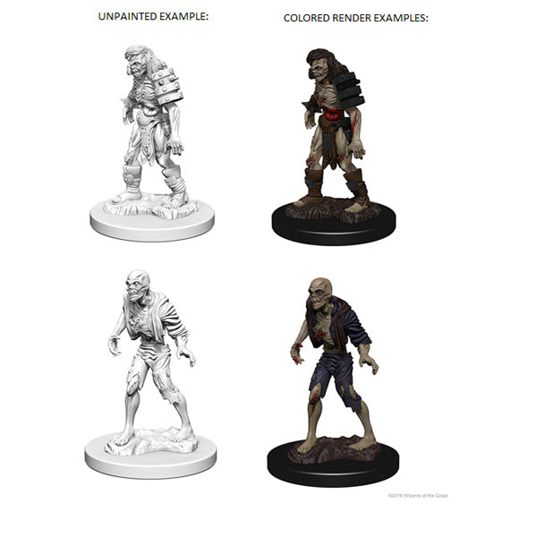 Unpainted D&D Nolzur's Marvelous Zombies miniature by Wizkids, showing detailed zombie figure for tabletop gaming.