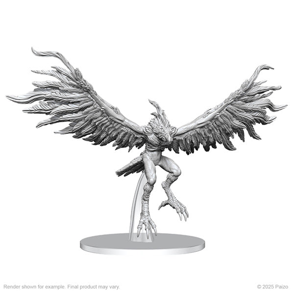 Unpainted Pathfinder Deepcuts miniatures W27 Hurlilu bird-fiend figure from Wizkids, showing detailed unpainted plastic miniature.