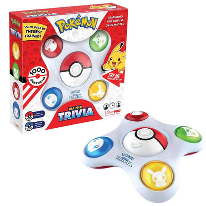 Pokemon Trainer Trivia game by Pokemon USA featuring colorful game box with Pikachu and other Pokemon characters.