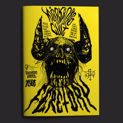 Feretory book from Mork Borg RPG by Free League Publishing featuring dark fantasy cover art and detailed interior pages