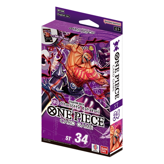 Bandai One Piece Starter Deck 34 Purple Charlotte Katakuri trading card from the One Piece collectible card game.