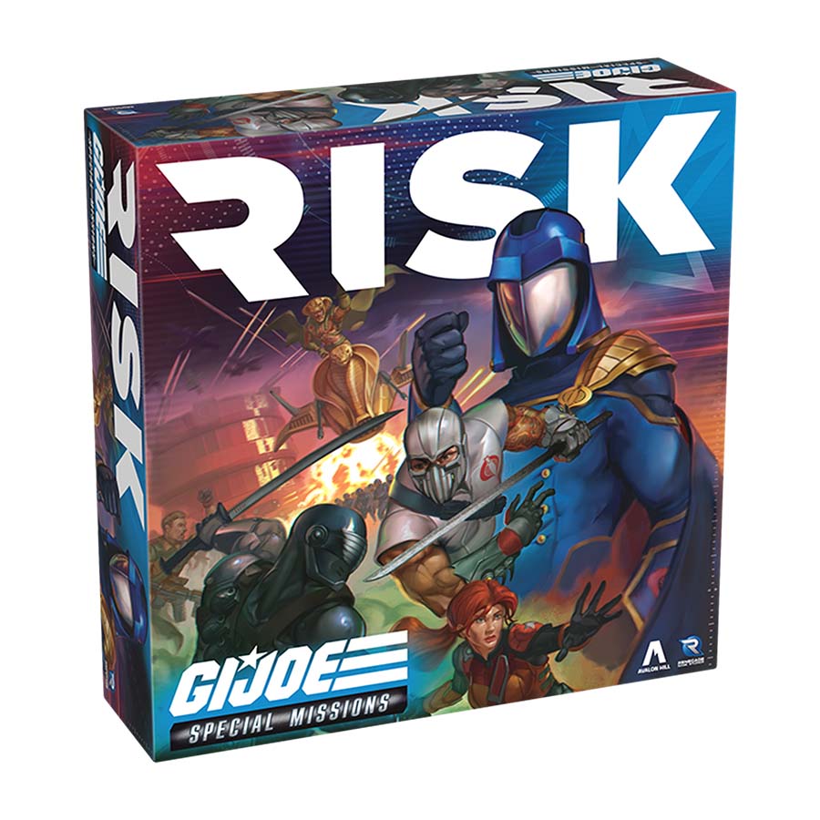 Risk: G.I. Joe Special Missions board game by Renegade Game Studios, featuring colorful game components and character artwork.