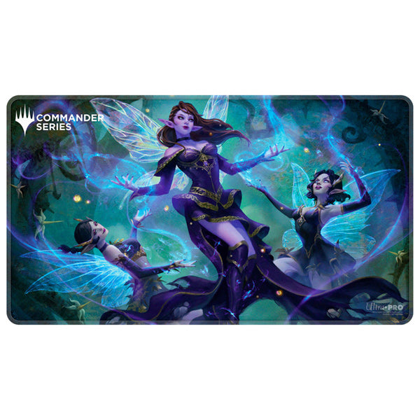 MTG Commander Series Playmat featuring Alela design from Ultra Pro International, with stitched edges and vibrant artwork.