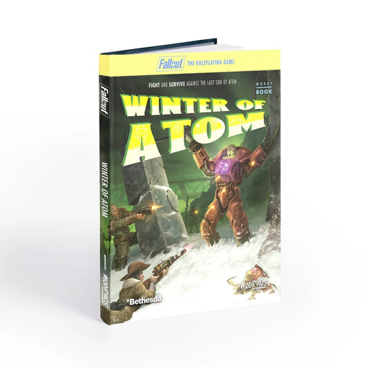 Fallout: The Roleplaying Game Winter of Atom book by Modiphius, featuring cover art with post-apocalyptic landscape and winter scenery