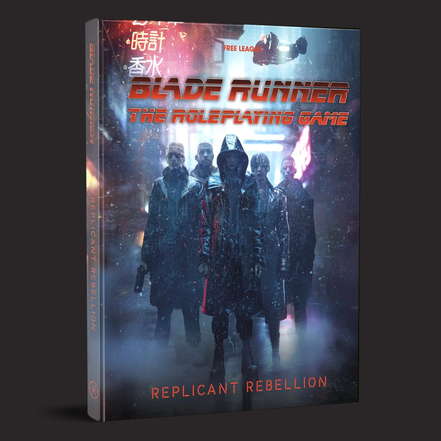 Blade Runner RPG Replicant Rebellion book by Free League Publishing, featuring cover art with futuristic cityscape and android characters.