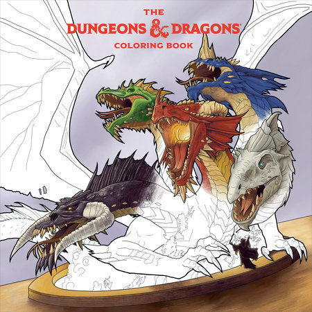 Open Dungeons & Dragons coloring book by Penguin Random House featuring fantasy-themed illustrations for coloring.