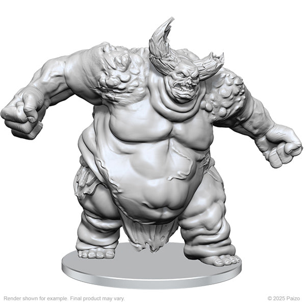 Unpainted Pathfinder: Deepcuts Wizkids miniature of W27 Sordesdaemon Pollution Daemon with detailed demonic features.