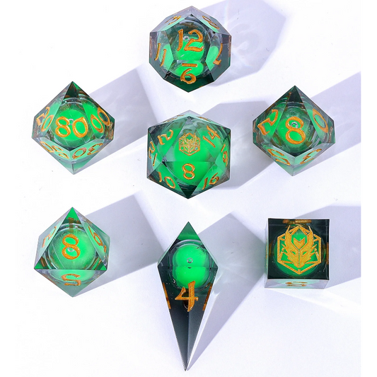 Sharp Edge Liquid Core Resin - Glow in The Dark Dice Set