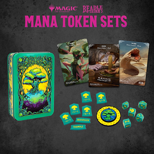 Beadle & Grimm Metal Mana Token Sets for Magic: The Gathering card supplies, featuring detailed metallic tokens for mana representation.