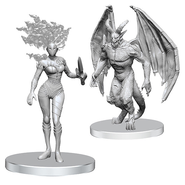 Unpainted Pathfinder Deepcuts miniatures featuring a Gargoyle and Shae by Wizkids, ready for painting and tabletop gaming.