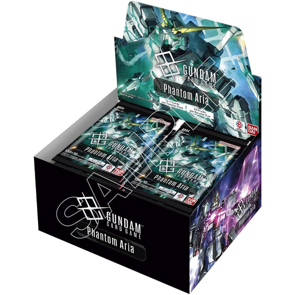 Bandai Gundam Phantom Aria GD04 trading card set in full box, featuring colorful illustrations and collectibles for fans.