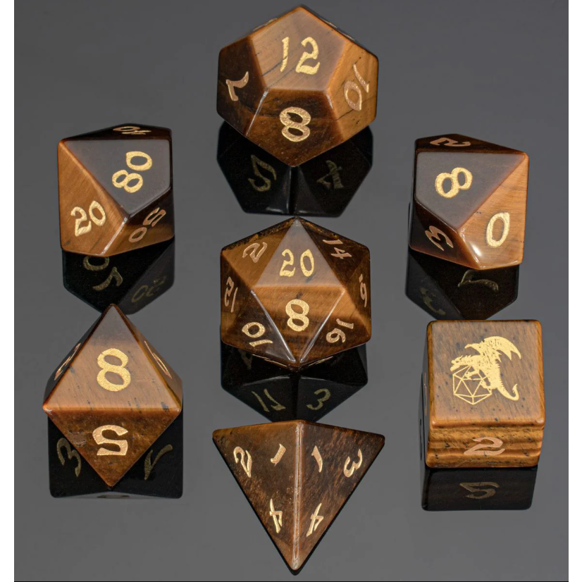 Dragon's Hoard Gemstone Dice - Yellow Tiger Eye