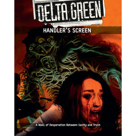 Delta Green RPG Handler's Screen book by Studio 2 Publishing, featuring detailed game reference sheets and artwork on the cover.