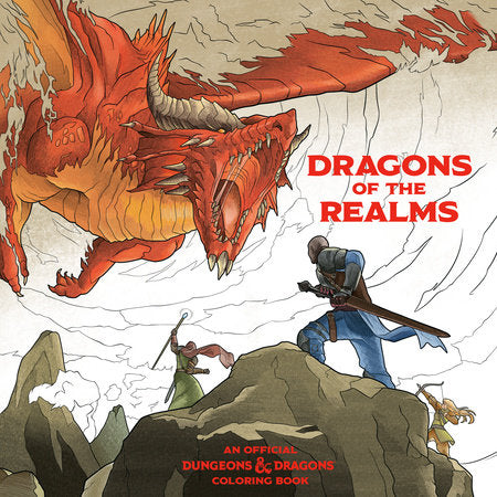 Dungeons & Dragons Dragons of the Realms coloring book by Penguin Random House featuring dragon illustrations on the cover.