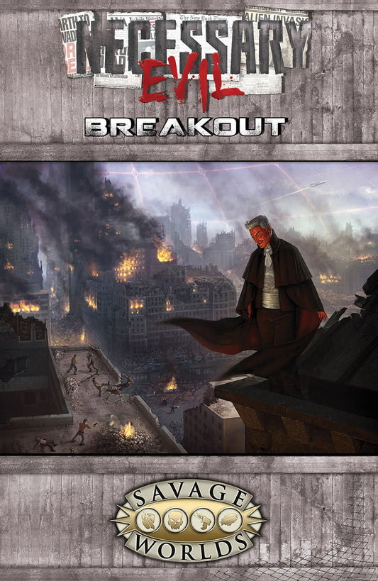 Hardcover book titled Necessary Evil: Breakout Limited Edition RPG by Studio 2 Publishing, featuring cover art and spine.