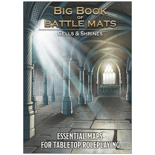 Loke Battle Mats Big Book of Battle Mats with detailed cell and shrine terrain designs for tabletop gaming sessions.