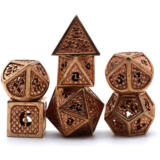 Hollow Metal Wyvern Dice Set - Pure Copper