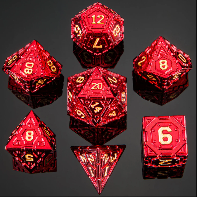 Solid Metal Star Map Dice set - Red with Gold