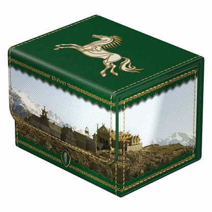 Ultimate Guard Sidewinder 100+ deck case with Xenoskin Lord of the Rings Middle Earth design, showing the case's textured surface and branding.