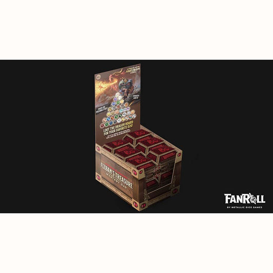 Fanroll D&D Fizban Blind Mystery Dragon D20 gaming die with colorful dragon design, perfect for tabletop role-playing games.