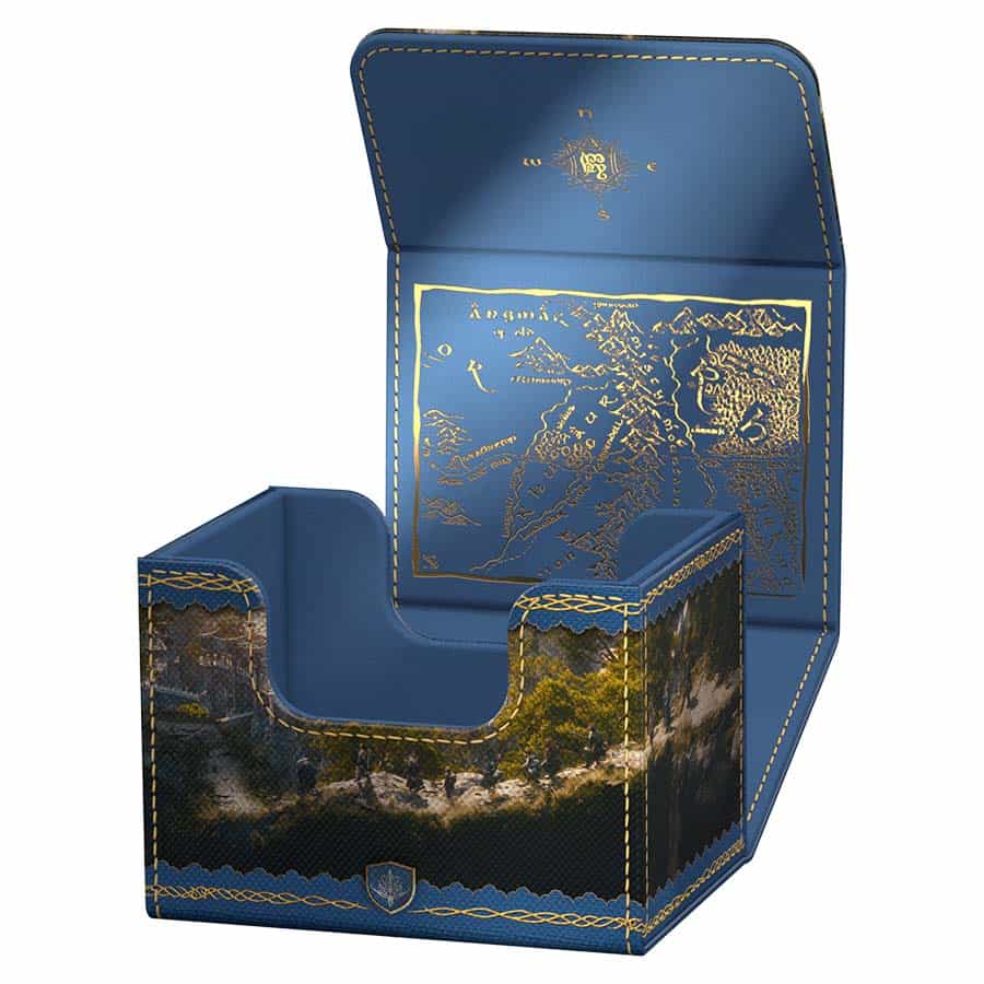Ultimate Guard Sidewinder 100+ deck case with Xenoskin Lord of the Rings Middle Earth design, showcasing the protective card storage exterior.