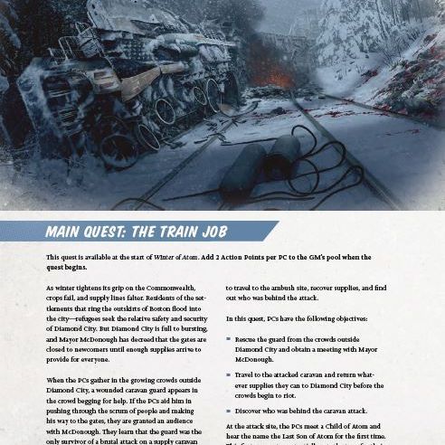 Fallout: The Roleplaying Game Winter of Atom book by Modiphius, featuring cover art with post-apocalyptic landscape and character illustrations.