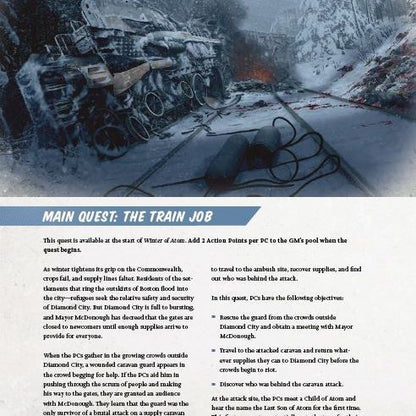 Fallout: The Roleplaying Game Winter of Atom book by Modiphius, featuring cover art with post-apocalyptic landscape and character illustrations.