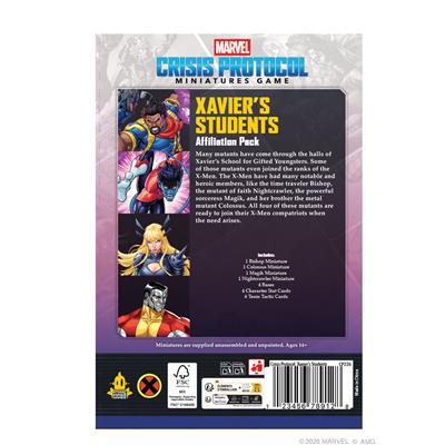 Marvel Crisis Protocol Xavier's Students miniatures by Atomic Mass, featuring detailed figures of young mutants on a gaming tabletop.