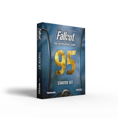 Fallout: The Roleplaying Game Starter Set by Modiphius featuring game rulebook, miniatures, and dice for immersive tabletop gameplay.